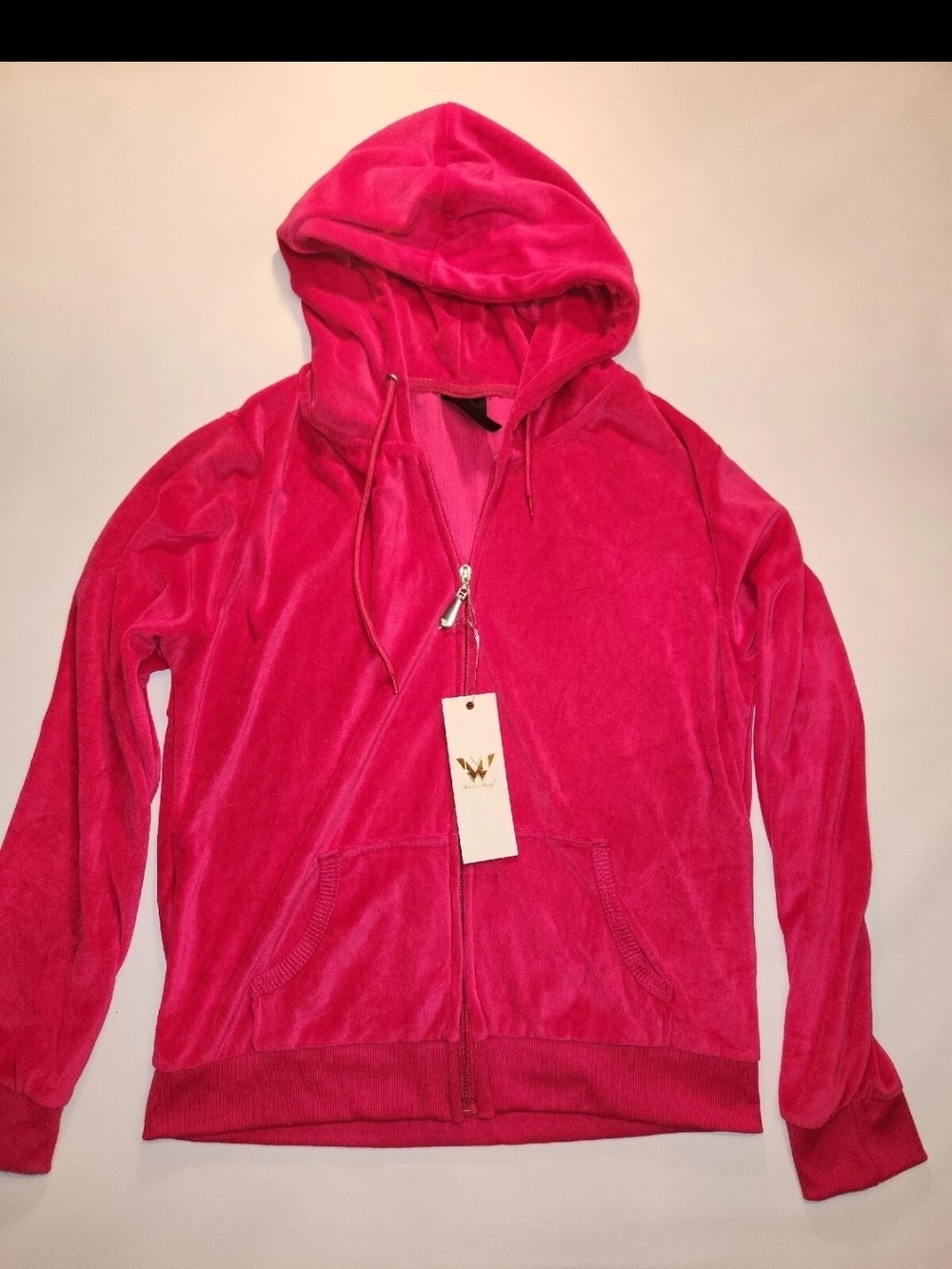White Mark Pink Velour Zip-Up Hoodie